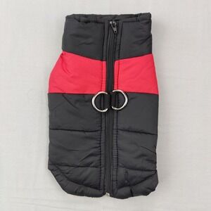 Unbranded Dog Jacket Unisex Medium Black Red Puffer Vest Harness D-Rings Quilted